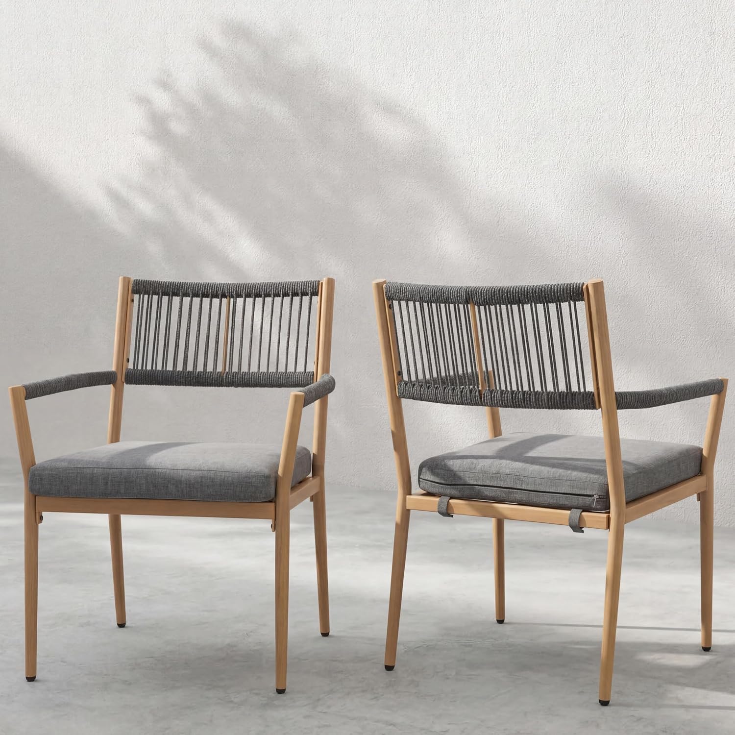 Deck Chair Lounger - كرسي طعام خارجي بظهر حبل ومساند