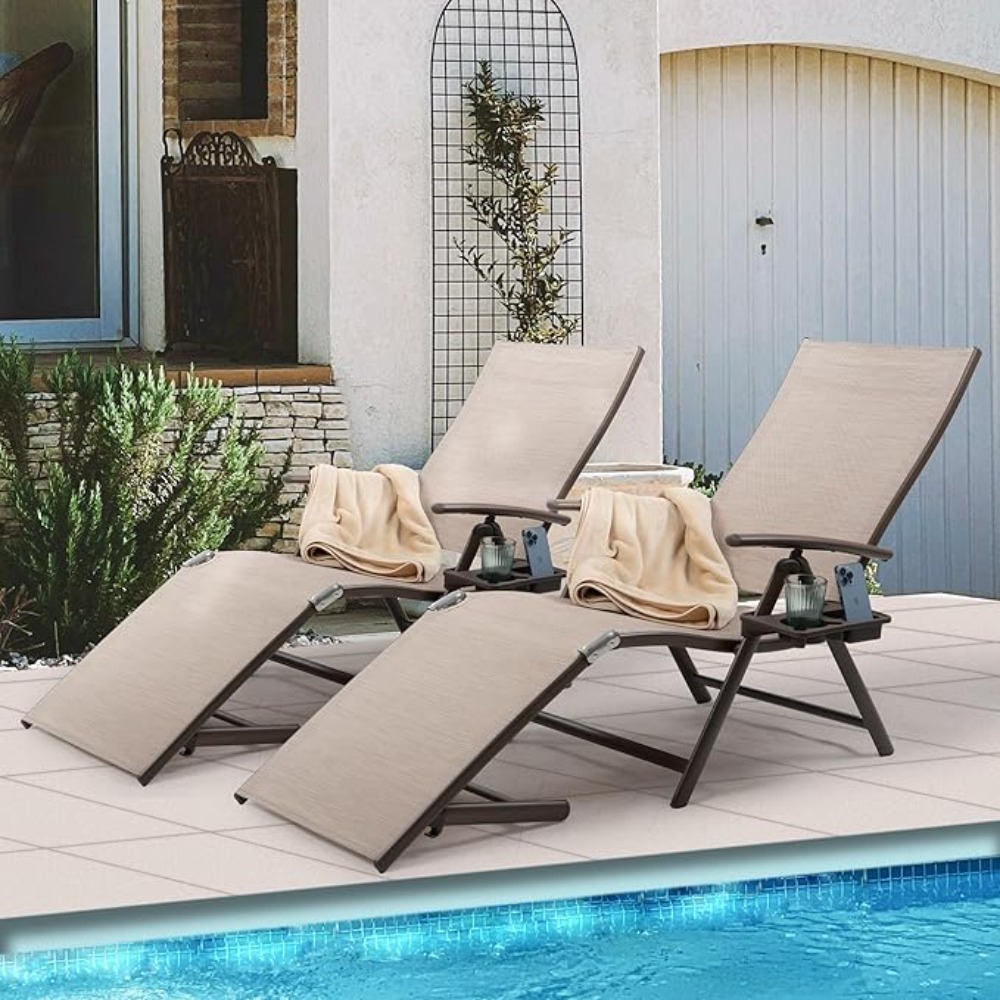 Deck Chair Lounger - كرسي صالة قابل للاستلقاء من الألومنيوم،