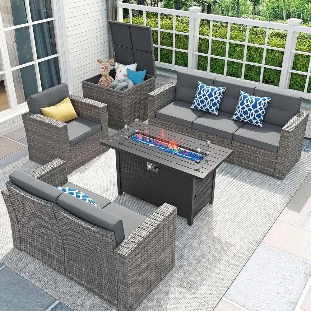 Outdoor Furniture Fire Pit Set - طقم أثاث فناء من 8 قطع