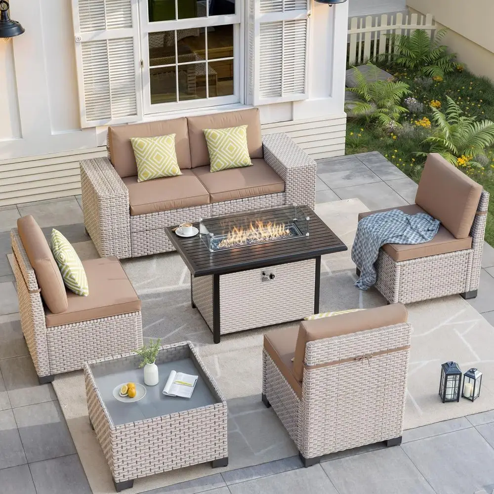Outdoor Furniture Fire Pit Set - طقم أثاث خارجي مكون من 7
