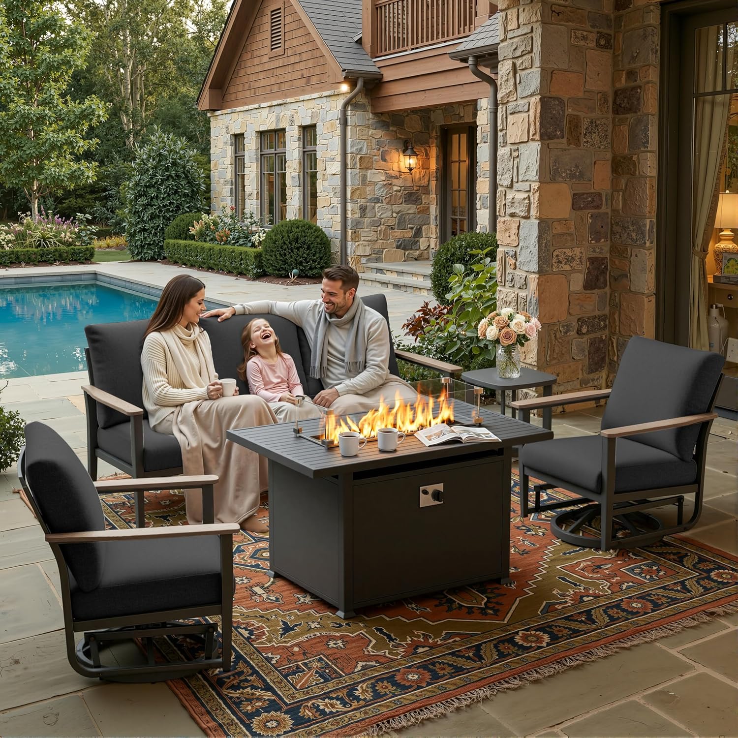 Outdoor Furniture Fire Pit Set - طقم أثاث فناء من الألومنيوم 5