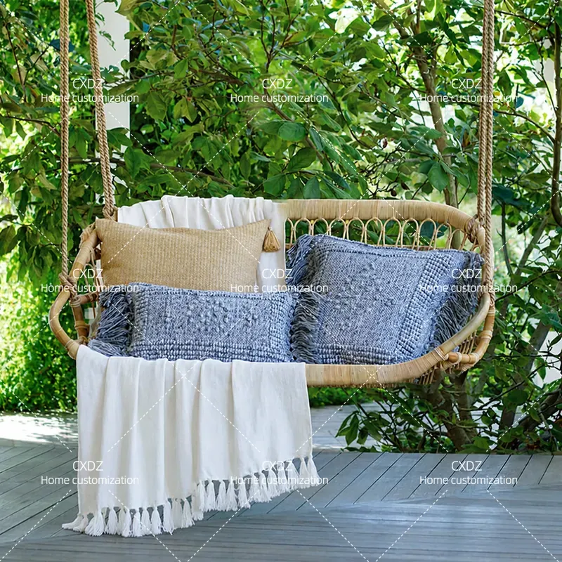 Outdoor Furniture Bali Style - كرسي معلق مزدوج من الروطان للاستخدام
