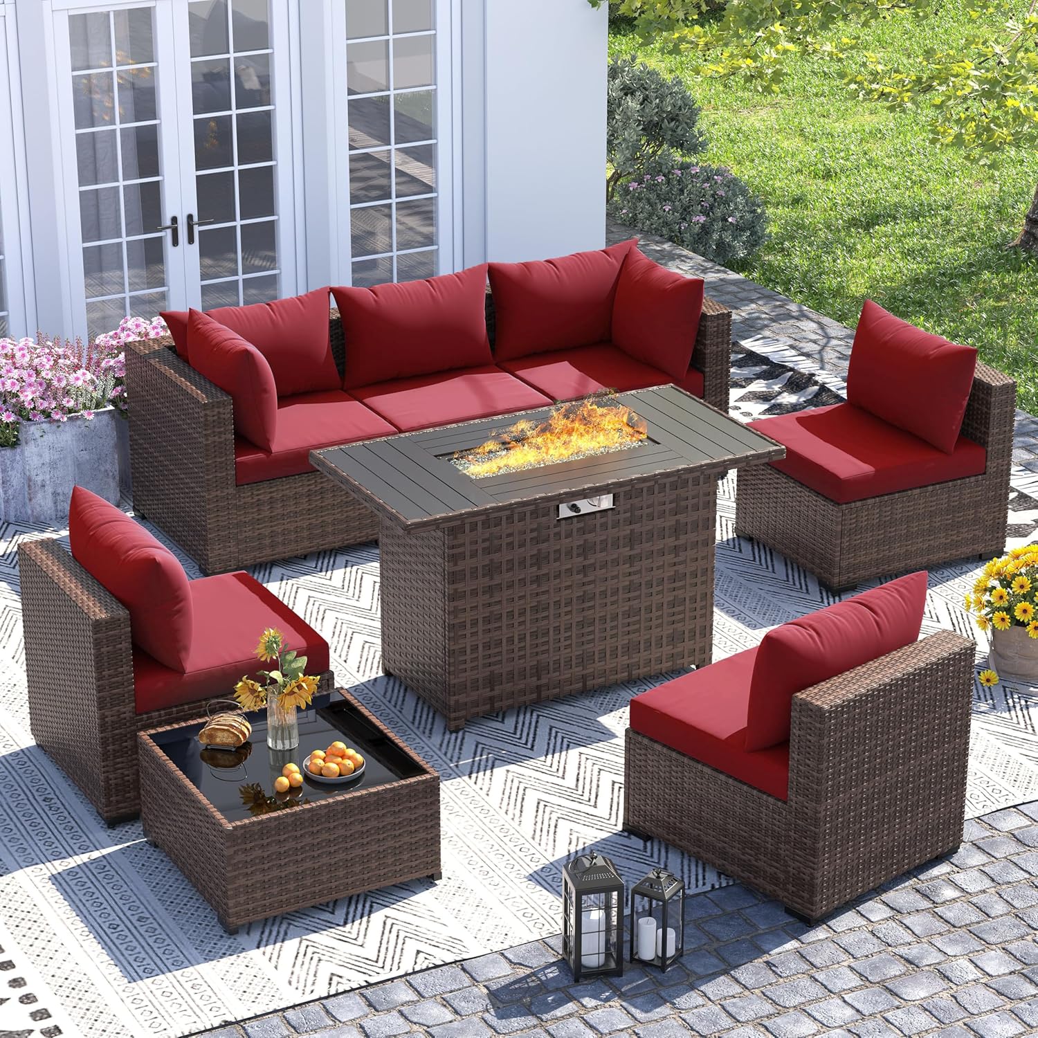 طقم أريكة من 8 قطع مصنوع من ال - مراجعة Outdoor Furniture Fire Pit Set وسعره