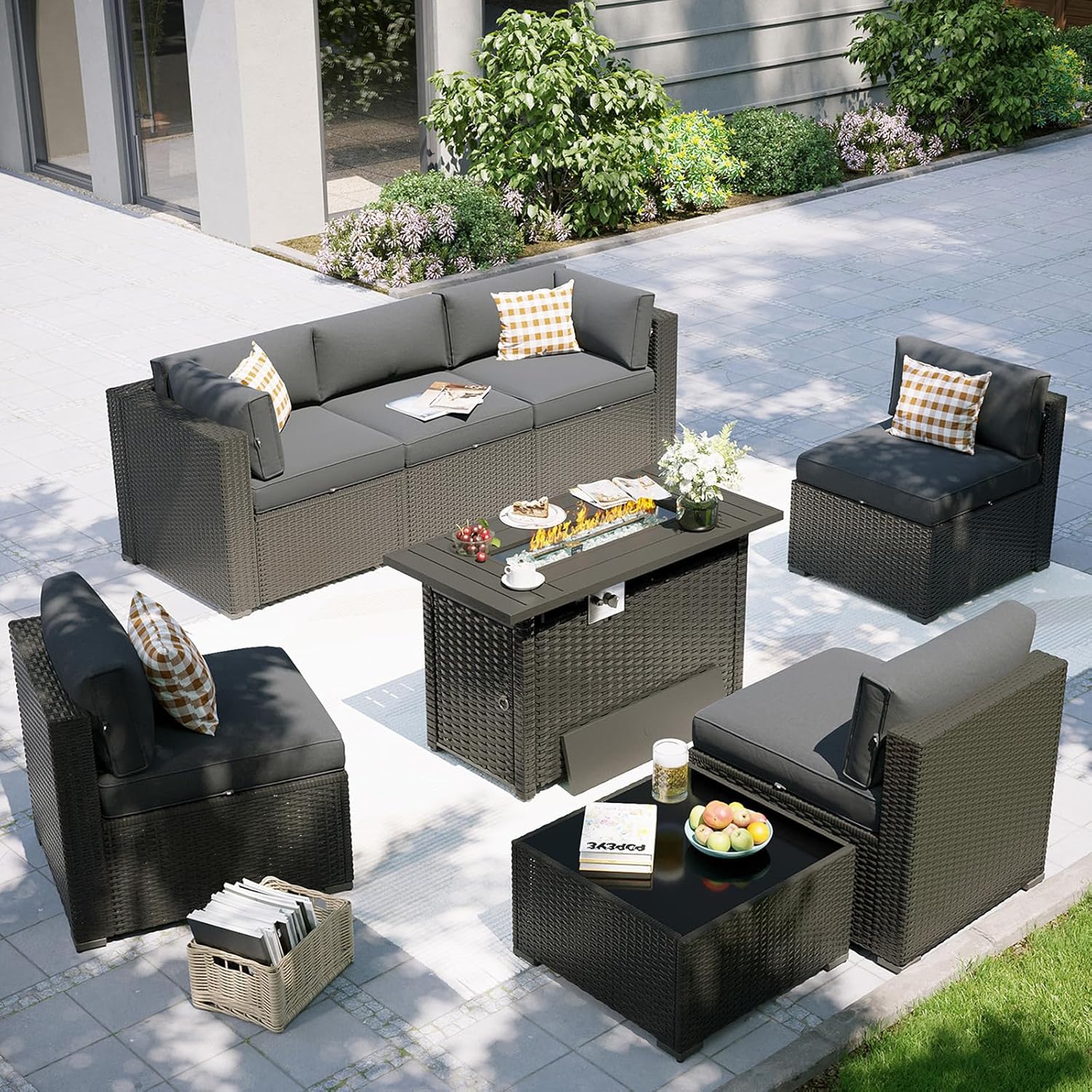 طقم أثاث للفناء مع طاولة موقد  - مراجعة Outdoor Furniture Fire Pit Set وسعره