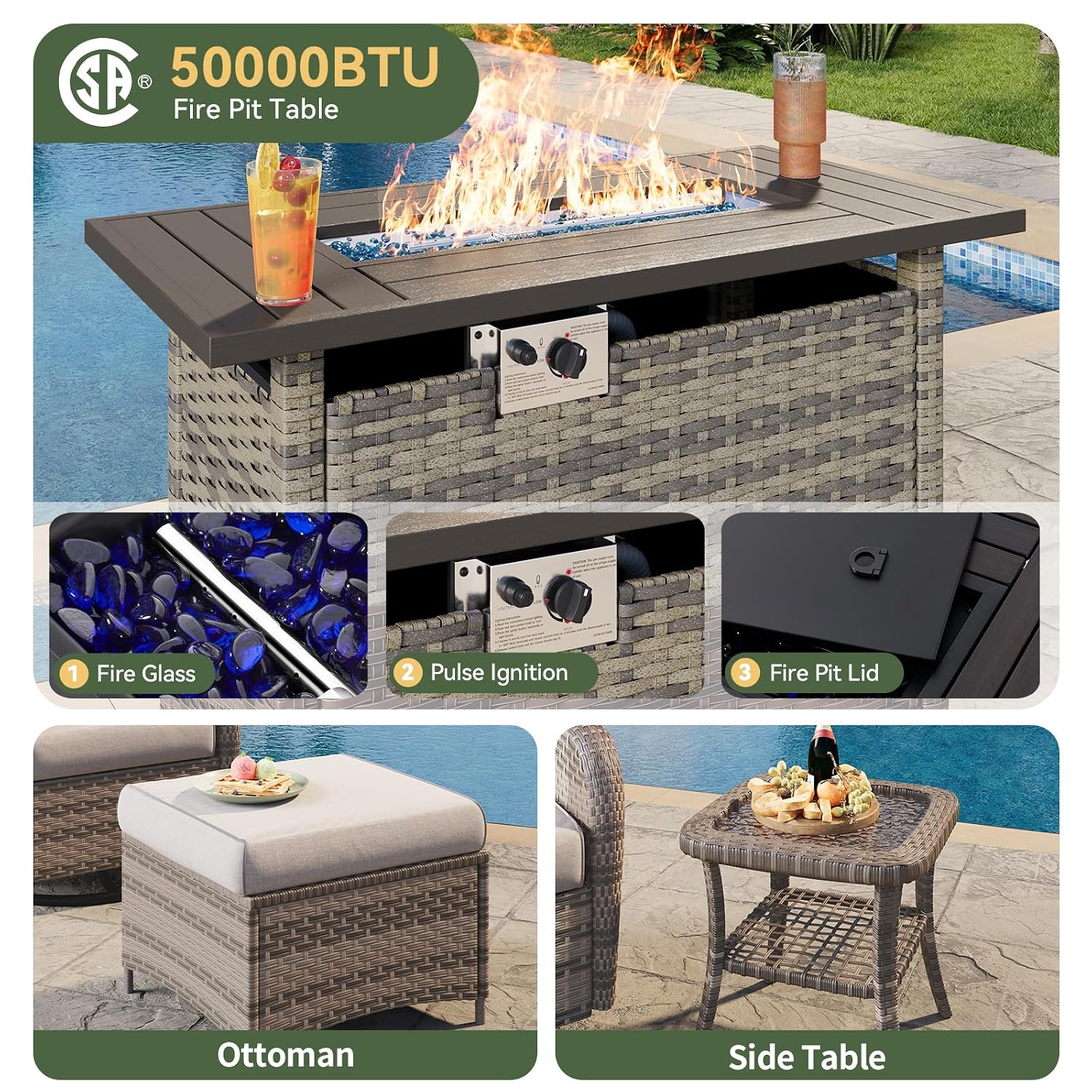 طقم أثاث خارجي من الخوص مكون م - مراجعة Outdoor Furniture Fire Pit Set وسعره
